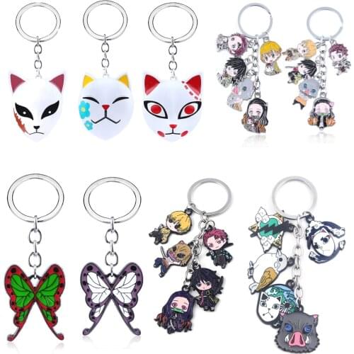 Demon Slayer Tanjirou Mask Keychain Kamado Nezuko Sabito Makomo Fox Mask Alloy Key Chains For Women Men Cosplay Souvenir Gift