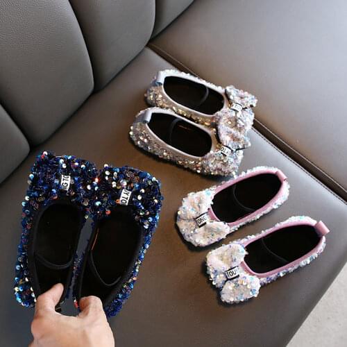 Spring Autumn Girls Shoes Bling Boat Shoes Bowtie Crystal Princess Shoes Kids Glitter Slip on Shoes For Baby Children Toddlers