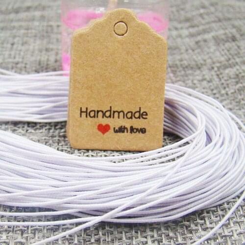 1.18*0.8inch handmade with love sacllop kraft paper gift tags with 100ppcs white elastic string for garment products hang tag