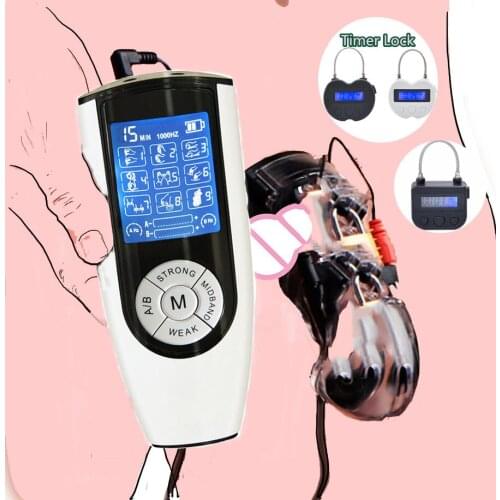 Electro Shock CB6000 Chastity Cage Ball Stretcher, Electric Shock Cock Cage ,Timer Lock Chastity Belt , Sex Toys For Men
