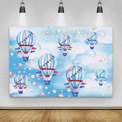 Laeacco Balloon Star Blue Sky White Clound Baby Shower Children Protrait Photography Backdrop Background Photo Studio Photophone