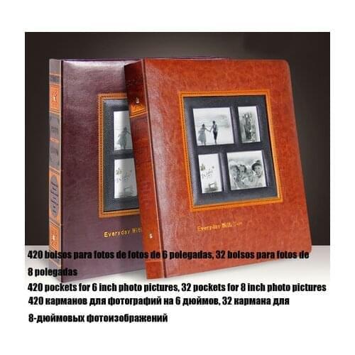Photo Album for Large Photos Capacity Vintage PU Leather Family Foto Album Wedding Graduation Baby Flush Mount Photo Albums
