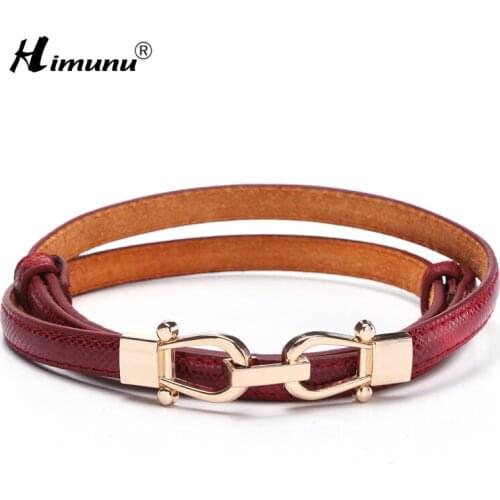 [HIMUNU] Newest Serpentine Thin Belts For Women Fashion Hasp Woman Leather Belt Designer Brand Cowskin Woman Belts For Dress