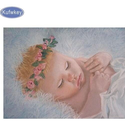 KUFWKEY crystal Diamond Painting Cross Stitch carton angels 5D Diamond Embroidery Needlework Full Square round Drill Home Decor