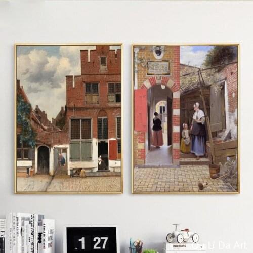 No frame classical palace figures red brick building scenery art prints canvas printings oil painting printed on canvas picture