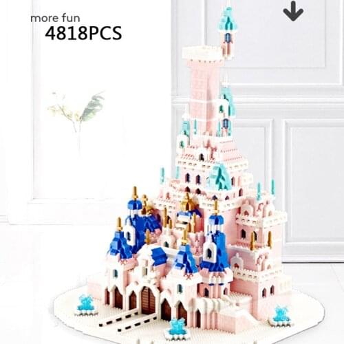 Disney Fairy Tales micro diamond block Disneyland pink princess castle assemble model brick toy nanobrick collection for girls