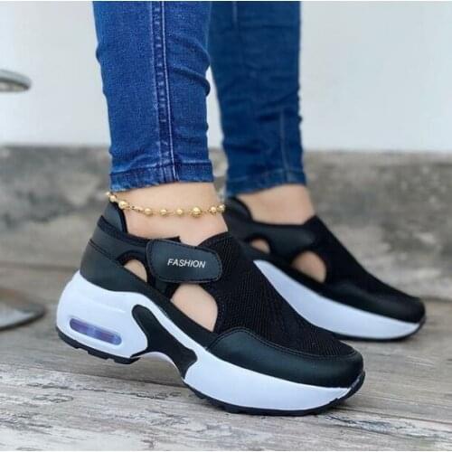 Women Sneakers Fashion Vulcanized Shoes Platform Solid Color Flats Shoes Casual Breathable Wedges Hook & Loop Walking Sneakers