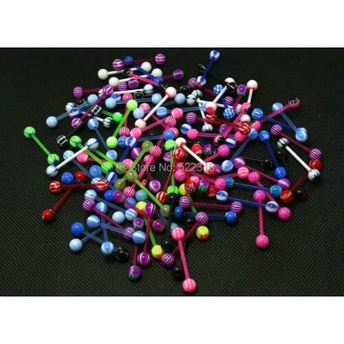 Fashion mix lot hot 6mm ball tongue rings wholesale jewelry body piercing jewelry bioplast barbell acrylic