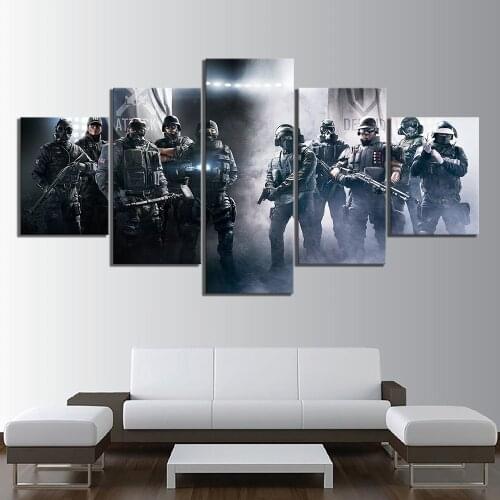 Hd Print Modular Poster Canvas Painting 5 Panel Rainbow Six Siege Soldiers Art Home Decoration Modern For Boy Room Framework