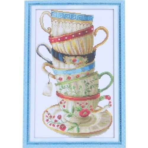DIY Handmade Needlework Cross Stitch Set Embroidery Kit 14CT Coffee cups Pattern Cross-Stitching 28*42cm Home Decoration