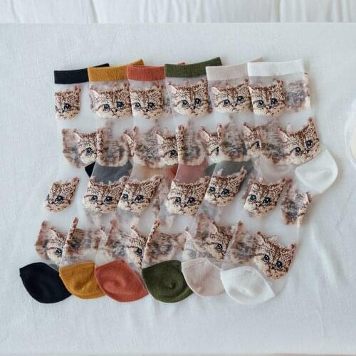 2020 New Ladies Cartoon Cat Pattern Glass Wool Daily Trend All-match Female Mid-tube Socks