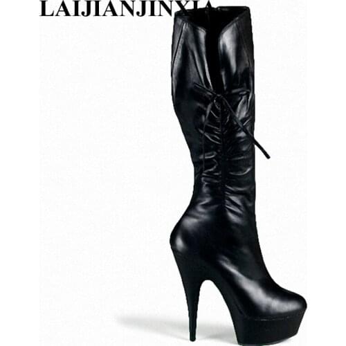 LAIJIANJINXIA New 15cm ultra high heels boots womens platform boots shoes 6 inch Sexy knee High Heel Boots Dance shoes