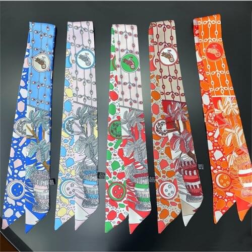 New handbag scarf cartoon floral print ladies summer silk scarves tight bag handle ribbon streamer womens bandanas MR68