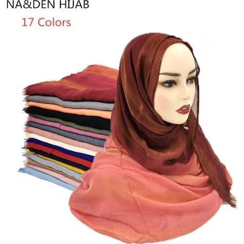 Plain Lurex Glitter Hijab Soft Scarf Tassel Shimmer Silver Shawl Muslim Solid Color Scarves Wraps Cotton Headband 190*70cm