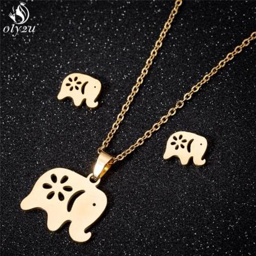 Lucky Origami Africa Elephant Pendant Necklace for Women Animal Jewelry Sets Gold Clavicle Chain Necklace Girls Small Pendientes