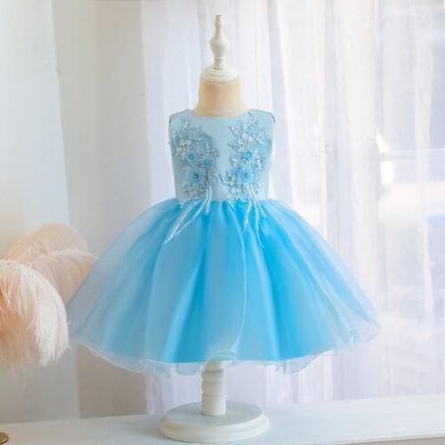 LZH Flower Girls Dress For Wedding and Party Dress Baby Girls 1st Year Birthday Dress Kids Children Sweet Mesh Princess Dress