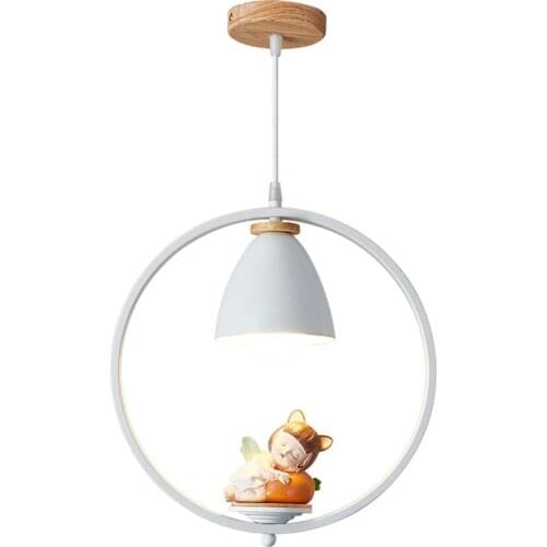 Japanese style resin Cute elf wood pendant lights for children bedroom study home deco kids lighting fixtures led hanging lamp