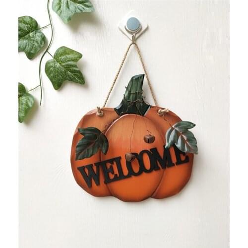 Practical Welcome Wreath Halloween Hanging Ornament Fake Leaf Featured Door Sign Pendant Pumpkin Shape for Porch