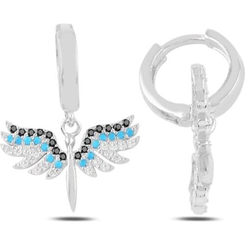 Silver 925 Sterling Angel Zircon Leading Team Earrings