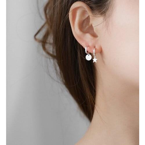 925 sterling silver earring simple star wafer moon earring short pendant earring circle chic asymmetrical boy girl ear jewel