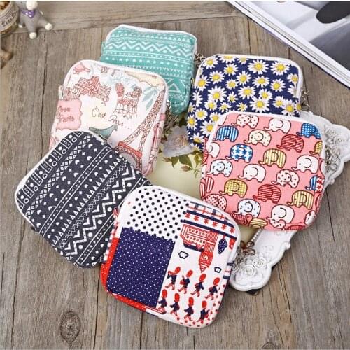 Cute Canvas Floral Printing Coin Purse Wallet Key Card USB Cable Storage Bag Mini Coin Card Holder Girls Women Coin Purses Case