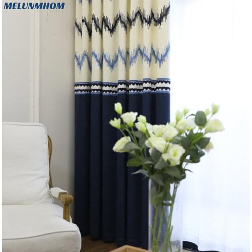 Blue White Embroidery Striped Curtains for Living Room Screen Finished Window Curtains For Bedroom Kids Blackout Decoration
