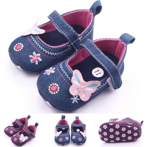 0-18M Baby Girl Shoes Newborn First Walkers Embroidery Flower Bow Infant Crib Shoes Blue Moccasins Soft Sole Toddler Shoes Girl