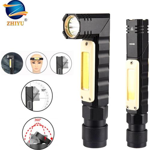 ZHIYU LED Flashlight Ultra Bright Waterproof COB Light USB Rechargeable torch tail magnet Work Light Rotate Built-in battery