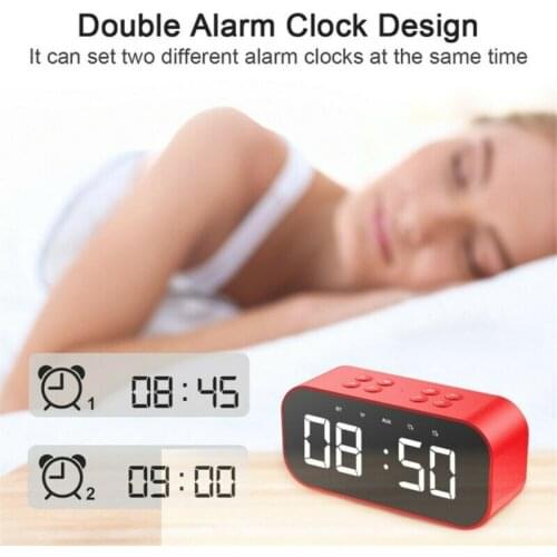 LED Mirror Digital Dual Alarm Clock Portable Wireless Bluetooth Speakers MP3 LED Time Snooze Alarm Clock