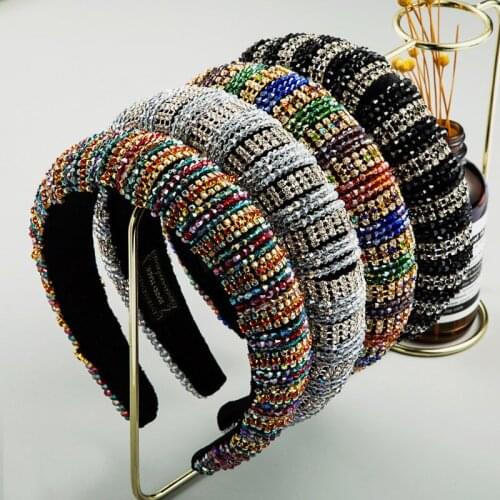 Colorful Crystal Stripe Headbands for Women Luxury Rhinestone Hair Accessories Full Crystal Sponge Party Dance Headdress