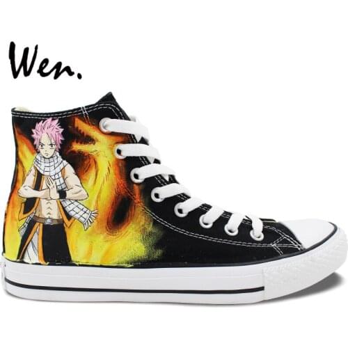Wen Design Custom Anime Hand Painted Shoes Fairy Tail Natsu Gray Men Womens Black High Top Canvas Sneakers for Gifts