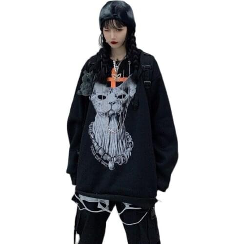Spring Womens Clothes Street Harajuku Hip Hop Print Pullover Long Sleeve Loose Hoodie