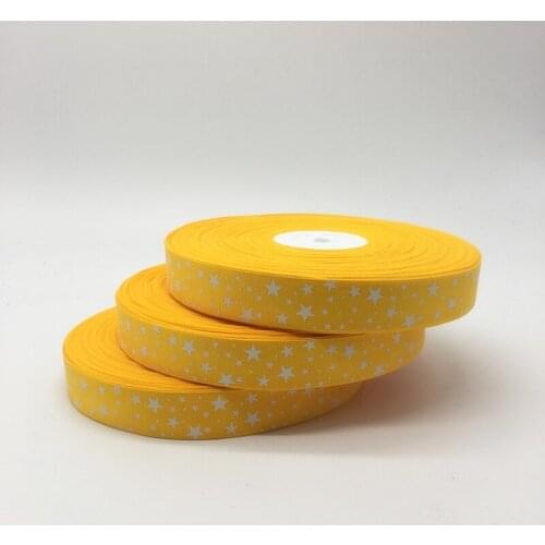 5Yards/lot 1" (25mm) Yellow Printed STARS Grosgrain Ribbon Hair Bow Wedding Christmas Decoration DIY Sewing