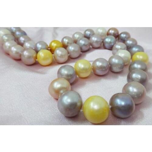 10-12MM ROUND SOUTH SEA GENUINE WHITE GOLD LAVENDER MULTIC PEARL NECKLACE 14K