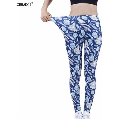 CUHAKCI Hot Sale Women Elastic Slim Leggings Wheat Ears Floral Print Jegging High Waist Fitness Push Up Leggins Sport Trousers
