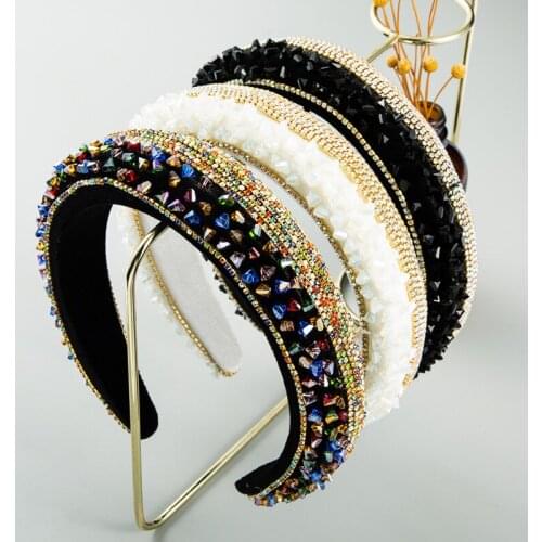 New Luxury Padded Colorful Rhinestone Baroque Headband Crystal Hair Band Women Party Hair Accessories