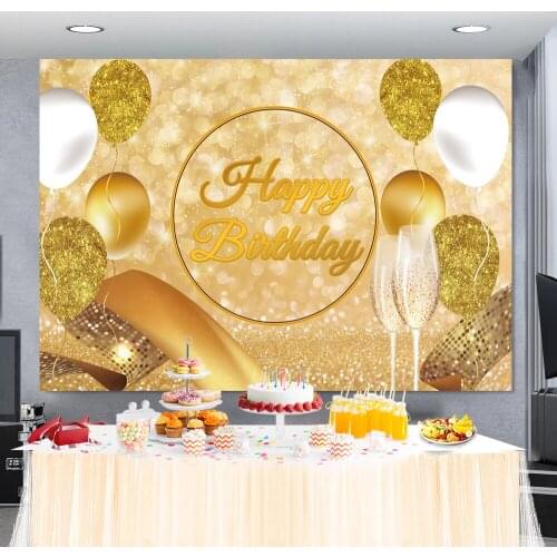 Womens Birthday Party Backdrop Gold White Balloons Champagne Glitter Polka Dots Light Bokeh Customized Photography Background
