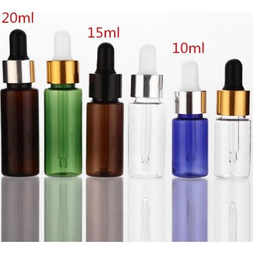 10ml 15ml 20ml 50ml Empty PET Aluminum Dropper Oil Essential Bottle In Refillable Drop Liquid Pipette Bottles Wholesale