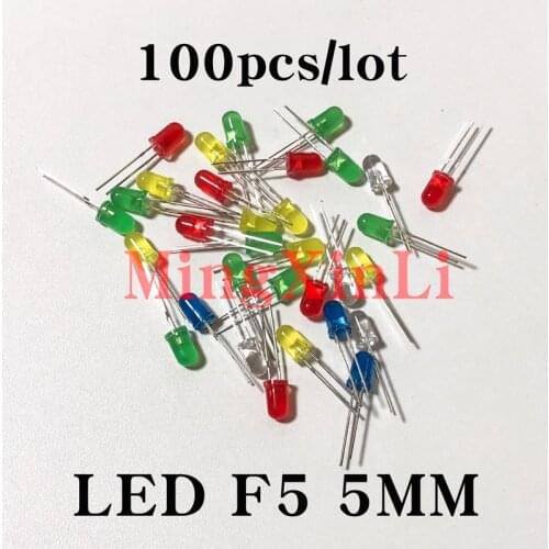 100pcs 3mm LED Diode Assorted Kit F3 5MM F5 White Green Red Blue Yellow Orange DIY Light Emitting Diodes