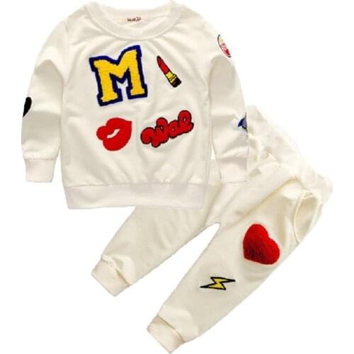 12M-6Y Toddler Kid Baby Girl Summer Clothes Sets Beige Gray Long Sleeve Letter Tops Long Pants Outfit Tracksuit Kids Clothing