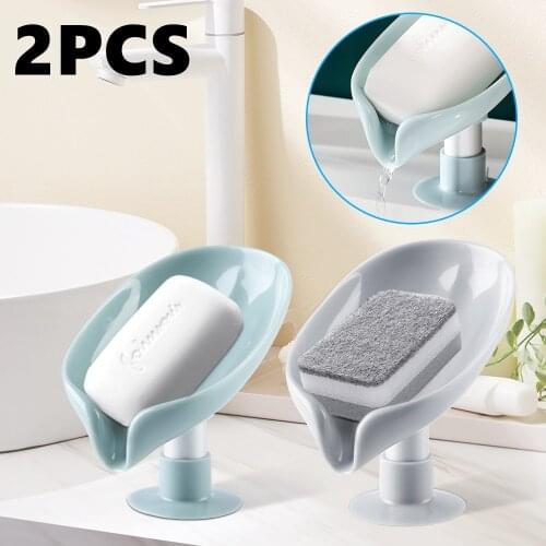 2PCS Leaf Shaped Soap Box Bath Soap Cup Holder sponge Storage Plate Tray Vertical Suction Cup Boîte à Savon For Bathroom Gadge