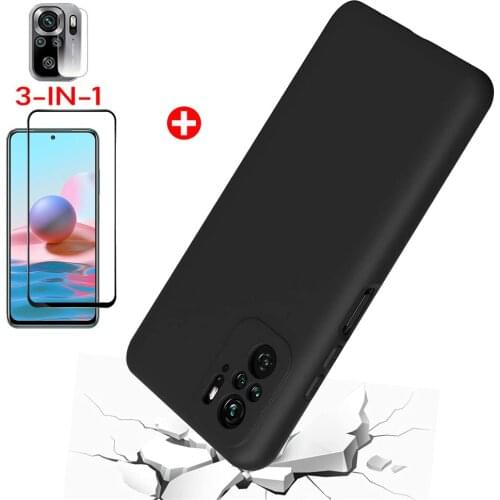 3-in-1, matte case + glass for redmi note-10 soft liquid tpu phone cases redmi note10s xiaomi note 10 s cover redmi note 10 case