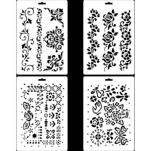 4pc Crown Flower Vine Stencil DIY Walls Layering Painting Template Decor Scrapbooking Embossing Office School Supplies Reusable