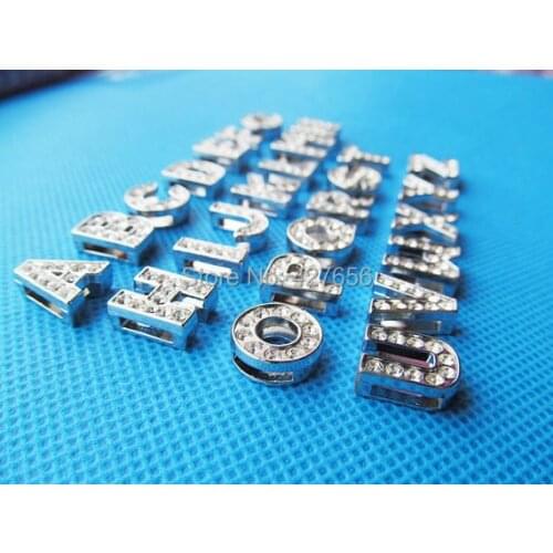 8mm Silver tone Capital Letter Slider Spacer Beads Pendant Charm/Finding,Dotted Around Rhinestone,for Bracele & Necklace