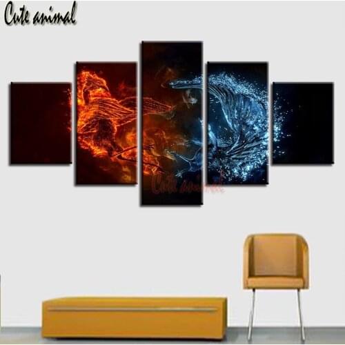 Diamond Art 5 Pieces Ice And Fire Bird Animal Pictures Rhinestone diamond mosaic full Embroidery full round/square 5d home decor