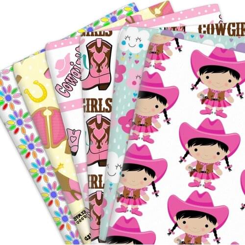 50*145cm Girl Cow Boots Polyester Or 100% Cotton Fabric for Tissue Sewing Quilting Fabrics Needlework Material DIY Handmade