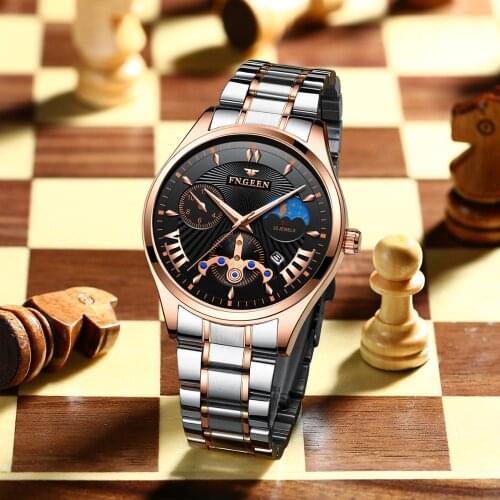 Quartz Wristwatch Luminous Thin SUN MOON STARS Mens Watches Classic Calendar Mens Business Steel Watch