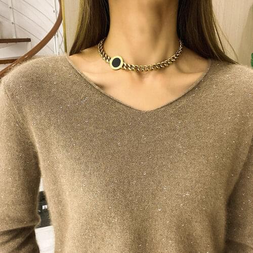 TIMEONLY Hyperbole Chunky Curb Chain Choker Necklaces Black Color Cion Necklace Party Gift for Women Titanium Steel Jewellery