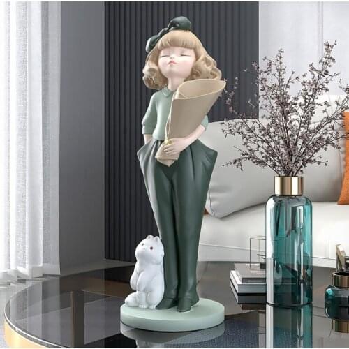 European Storage Tray Bouquet Girl Resin Accessories Hotel Villa Lobby Figurines Decoration Home Livingroom Sculpture Crafts