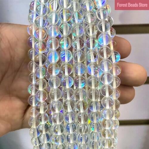 Smooth Austria Crystal Synthesis Glitter Moon Stone Round Beads for Jewelry Making 15" Strand 6 8 10 12MM DIY Bracelet Necklace